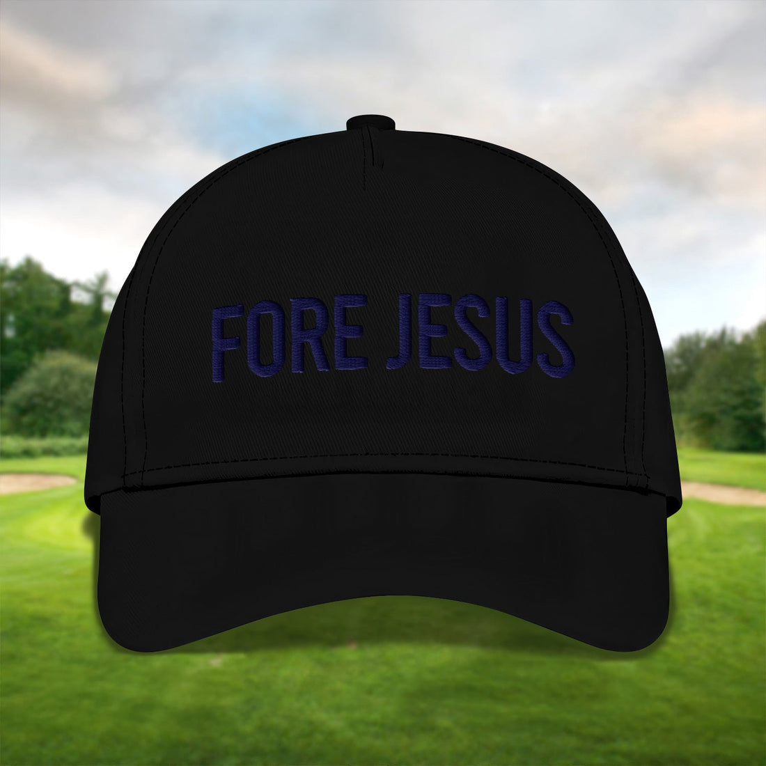 Fore Jesus Navy Embroidered Baseball Cap, Funny Dad Hat, Christmas Golf Gift