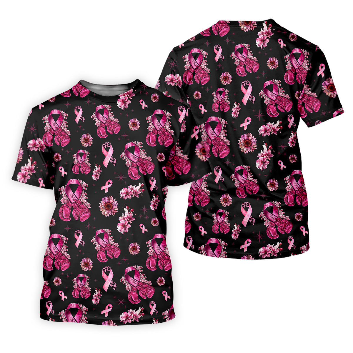 Boxing Gloves Fighter Black Breast Cancer Golf Shirt, Breast Cancer Support Shirts, Womens Golf Polo