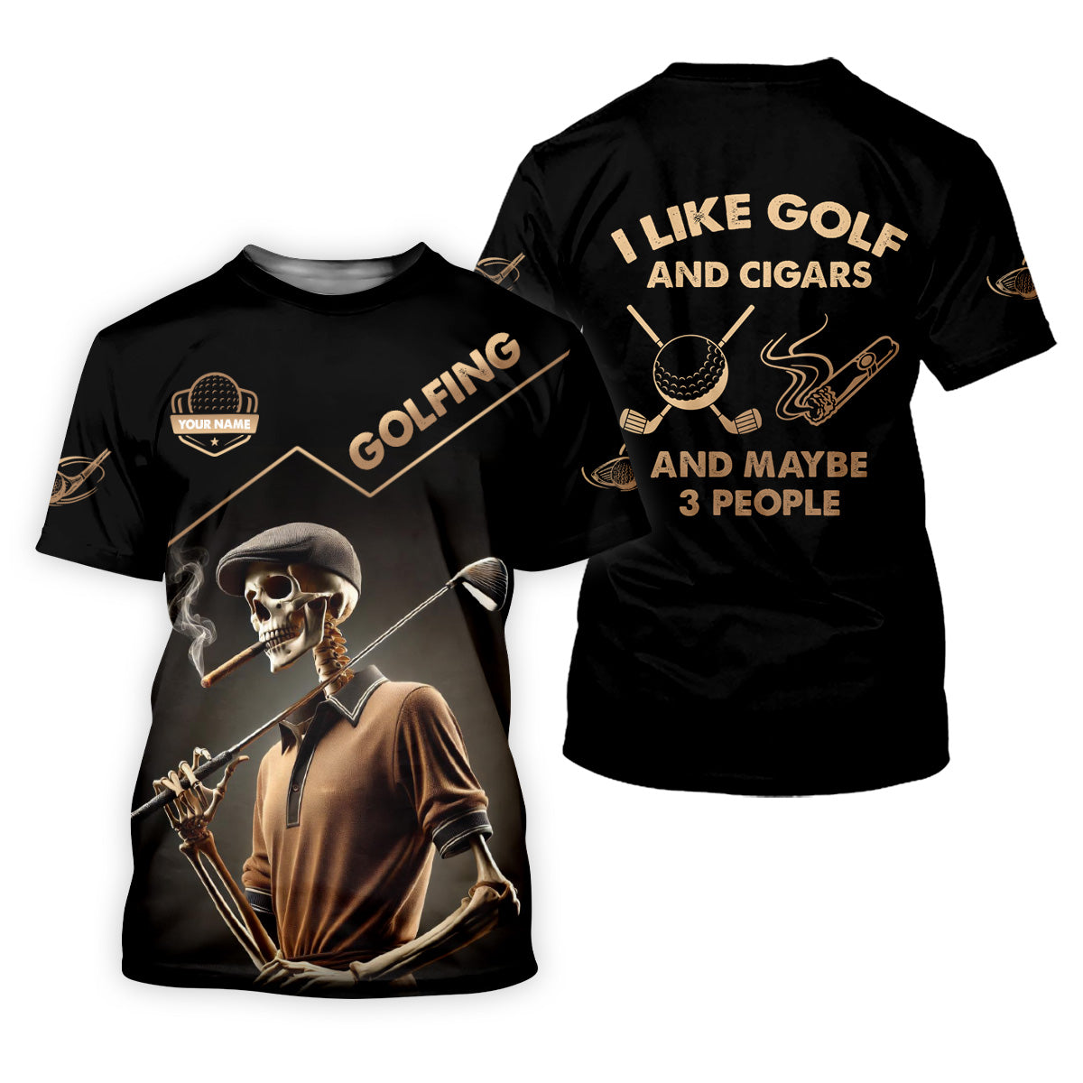 I Like Golf And Cigars And Maybe 3 People Custom Funny Skull Golf Polo Shirt, Dad Golf Gift