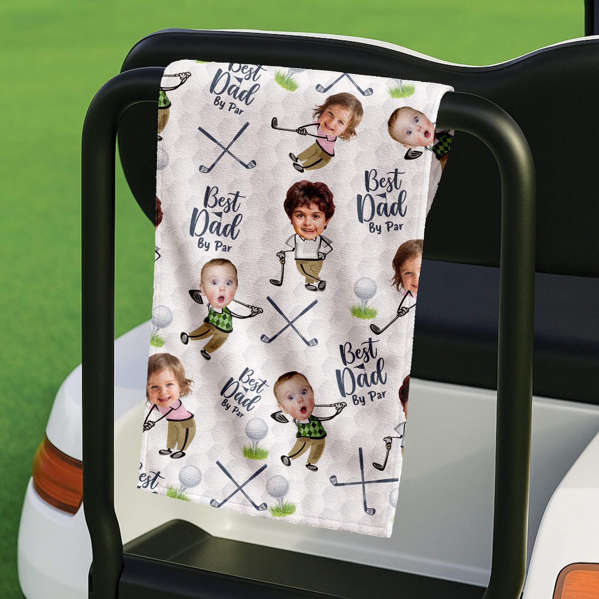 Custom Golf Towel With Kids Photo Best Dad By Par, Custom Photo Towel, Funny Dad Golf Gift