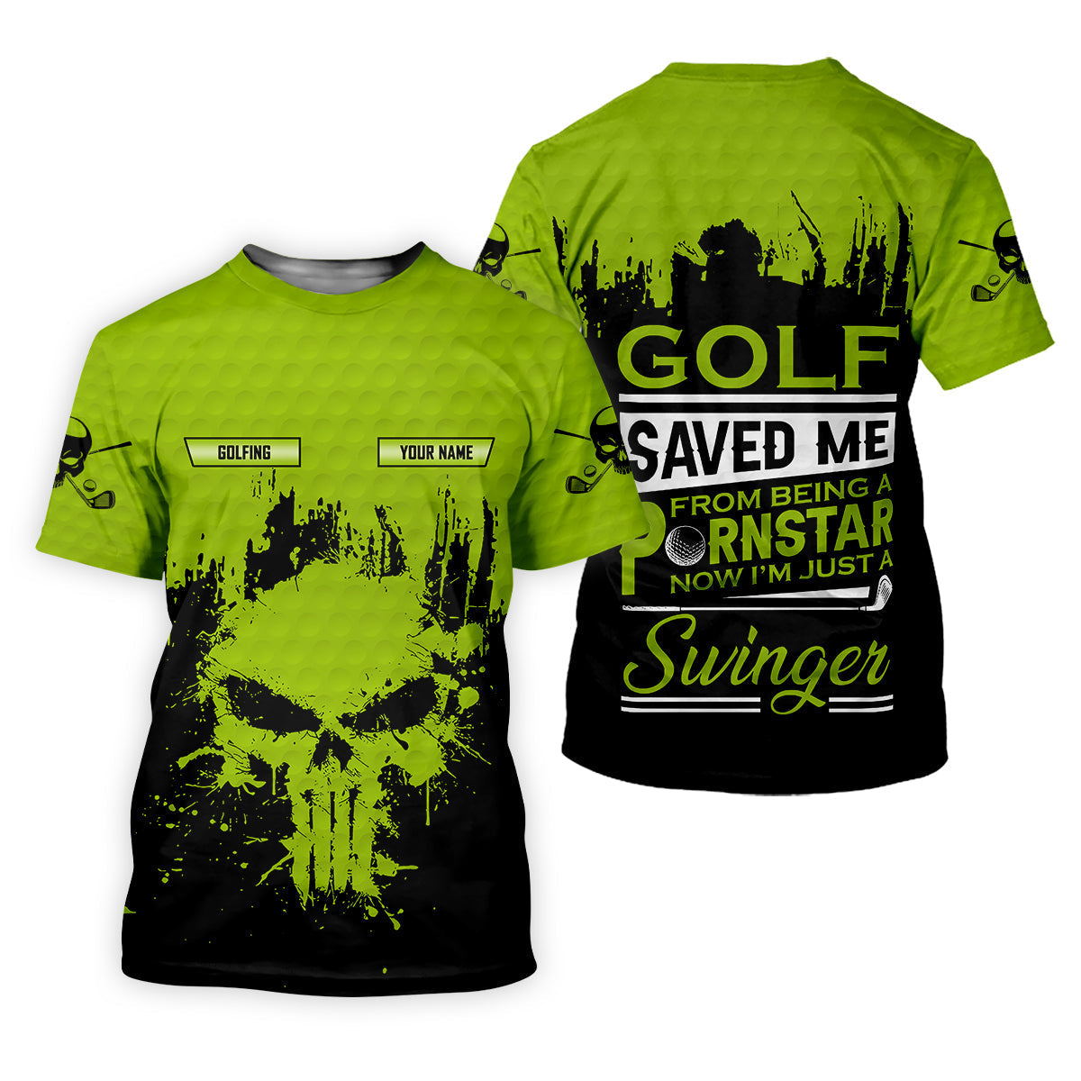 Golf Saved Me From Being A Porn Star Now I'm Just A Swinger Custom Green Skull Golf Polo Shirt, Dad Golf Gift