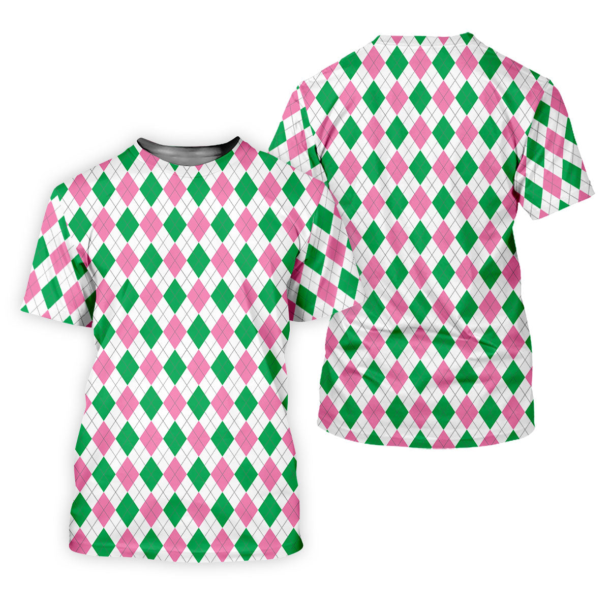 Green Pink Argyle Sleeveless Womens Golf Shirts, Ladies Pink Golf Shirt, Womens Golf Polo Shirts, Womens Golf Tops