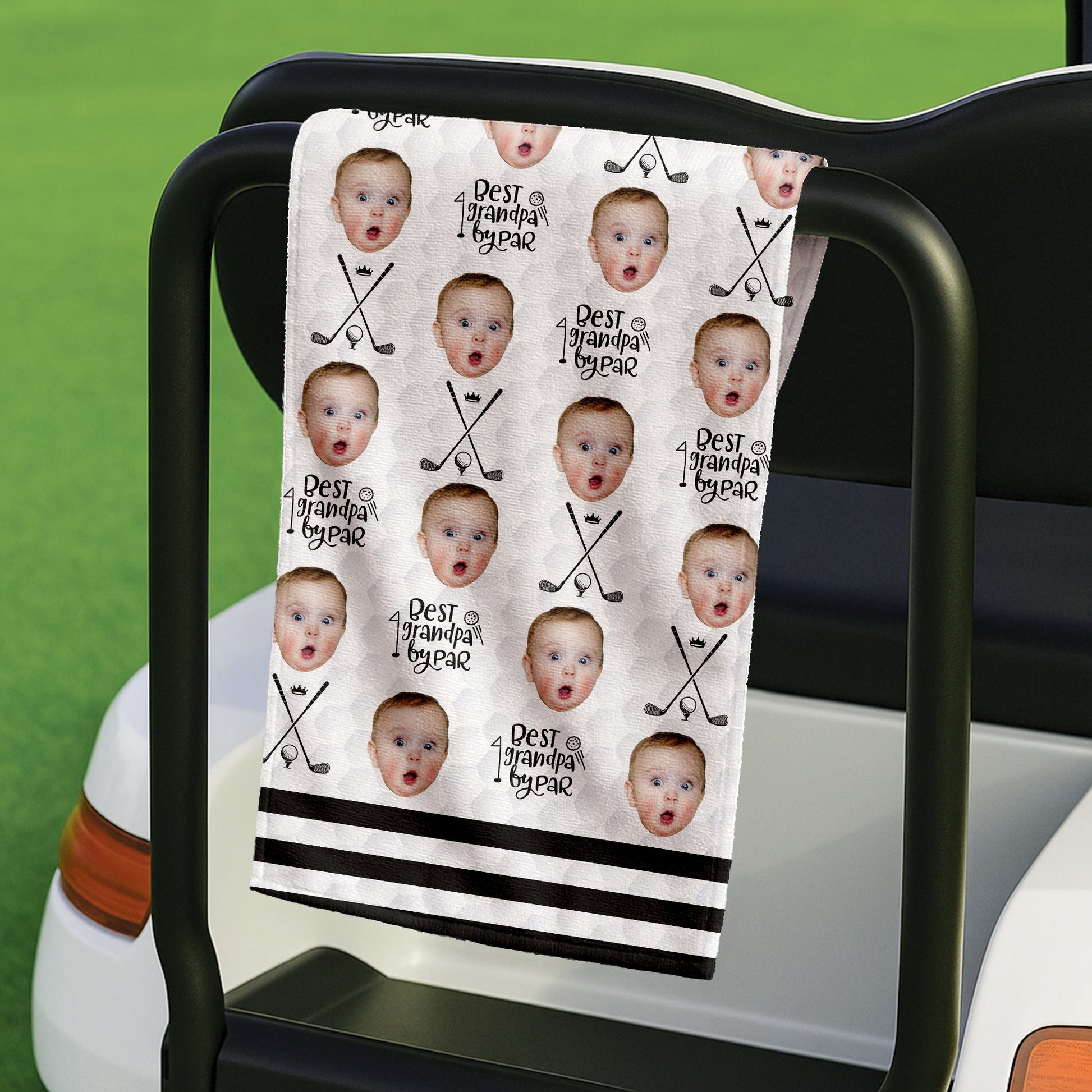 Best Grandpa By Par Golf Towel, Custom Golf Towel With Kids Photo, Christmas Golf Gift