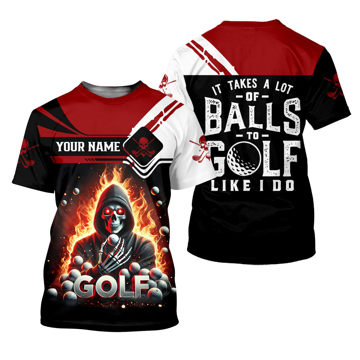 It Takes A Lot of Balls to Golf Like I Do Custom Funny Skull Golf Polo Shirt, Dad Golf Gifts