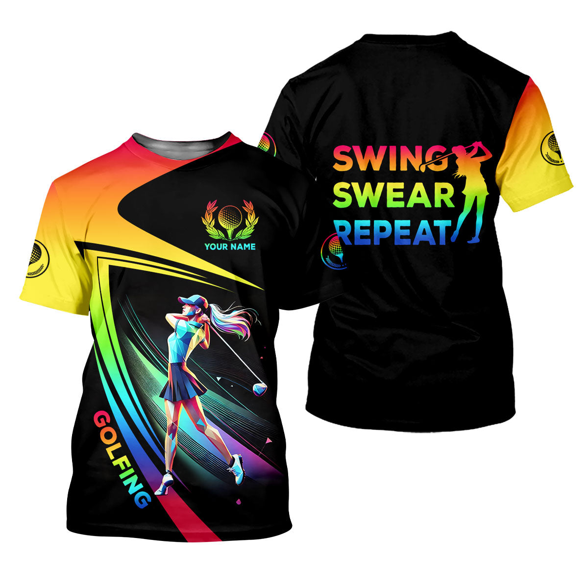 Swing Swear Repeat Personalized Funny Golf Polo Shirt,  Custom Ladies Golf Shirt