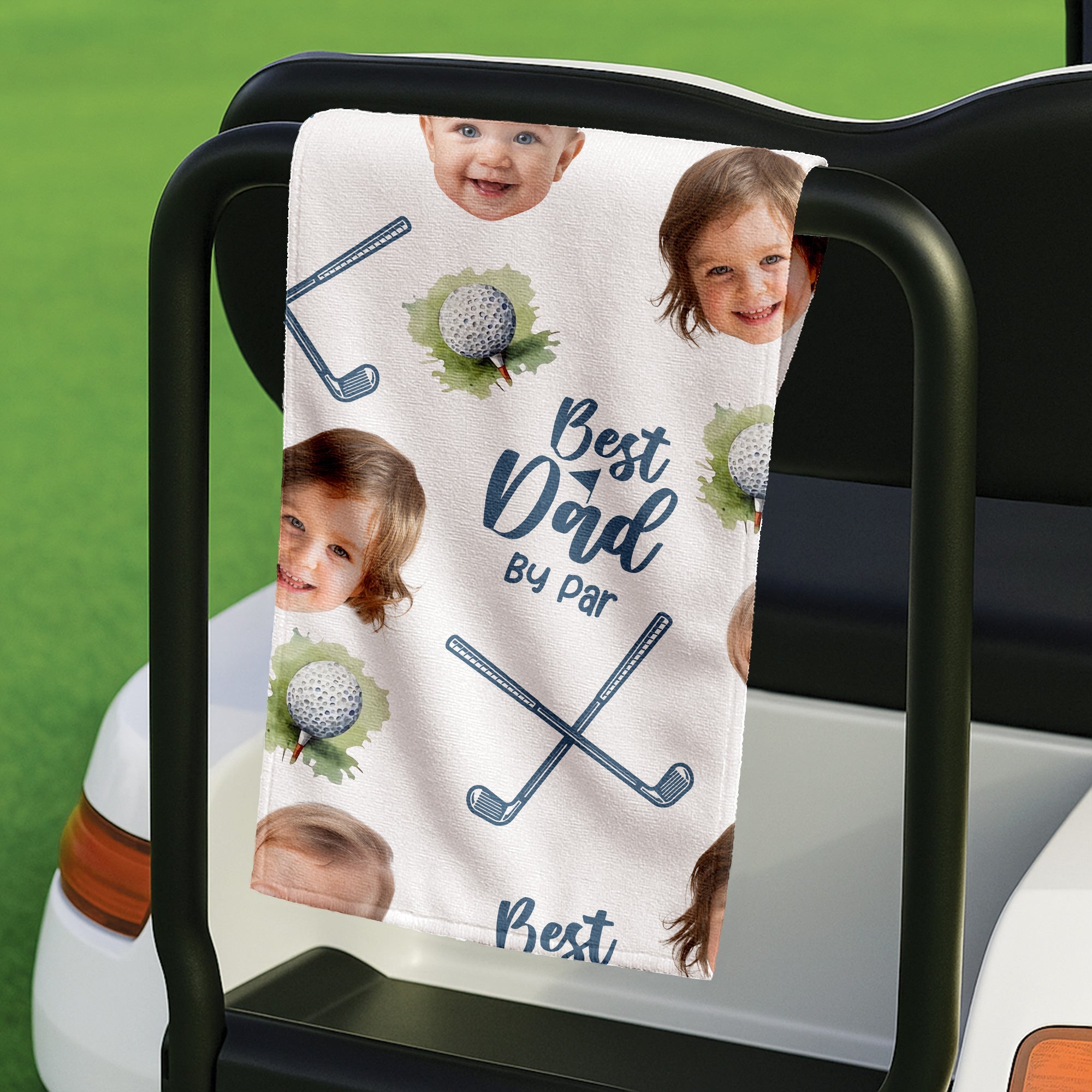 Best Dad By Par Custom Kids Face Funny Golf Towel, Golf Gifts For Dad, Gift For The Golfing Dad