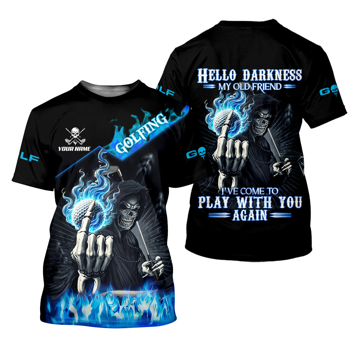 Hello Darkness My Old Friend Custom Men's Golf Polo Shirt, Hilarious Golf Shirt, Skeleton Golf Shirt