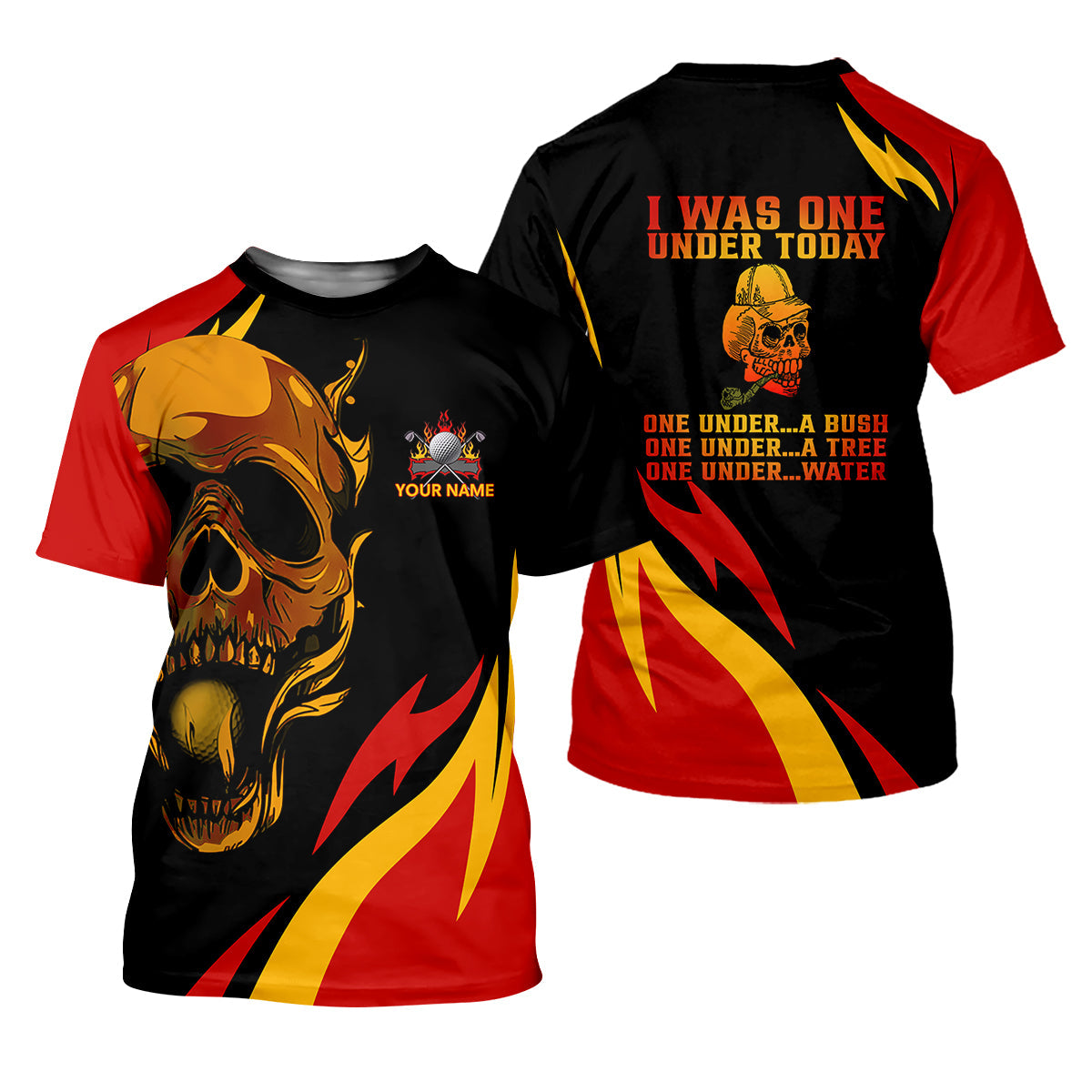 Custom Fire Skull Men's Golf Polo Shirt, Mens Golf Gift, Funny Golf Shirt