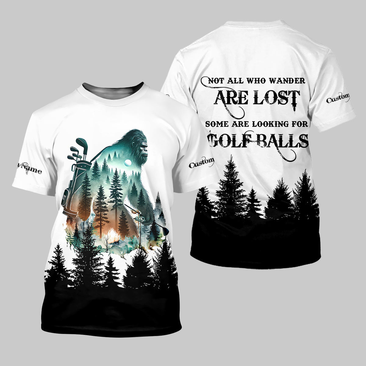 Not All Who Wander Are Lost Bigfoot Hunter Men's Golf Polo Shirt, Golf Lover Gifts, Funny Golf Shirt