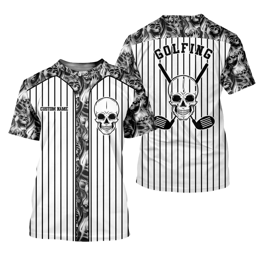 Custom Skull Polo Shirt, Golfing Apparel, Mens Golf Gift, Funny Golf Polos