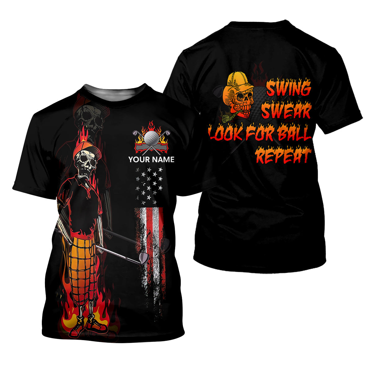 Custom Flaming Skeleton Men's Golf Polo Shirt, Mens Golf Gift, Funny Golf Shirt