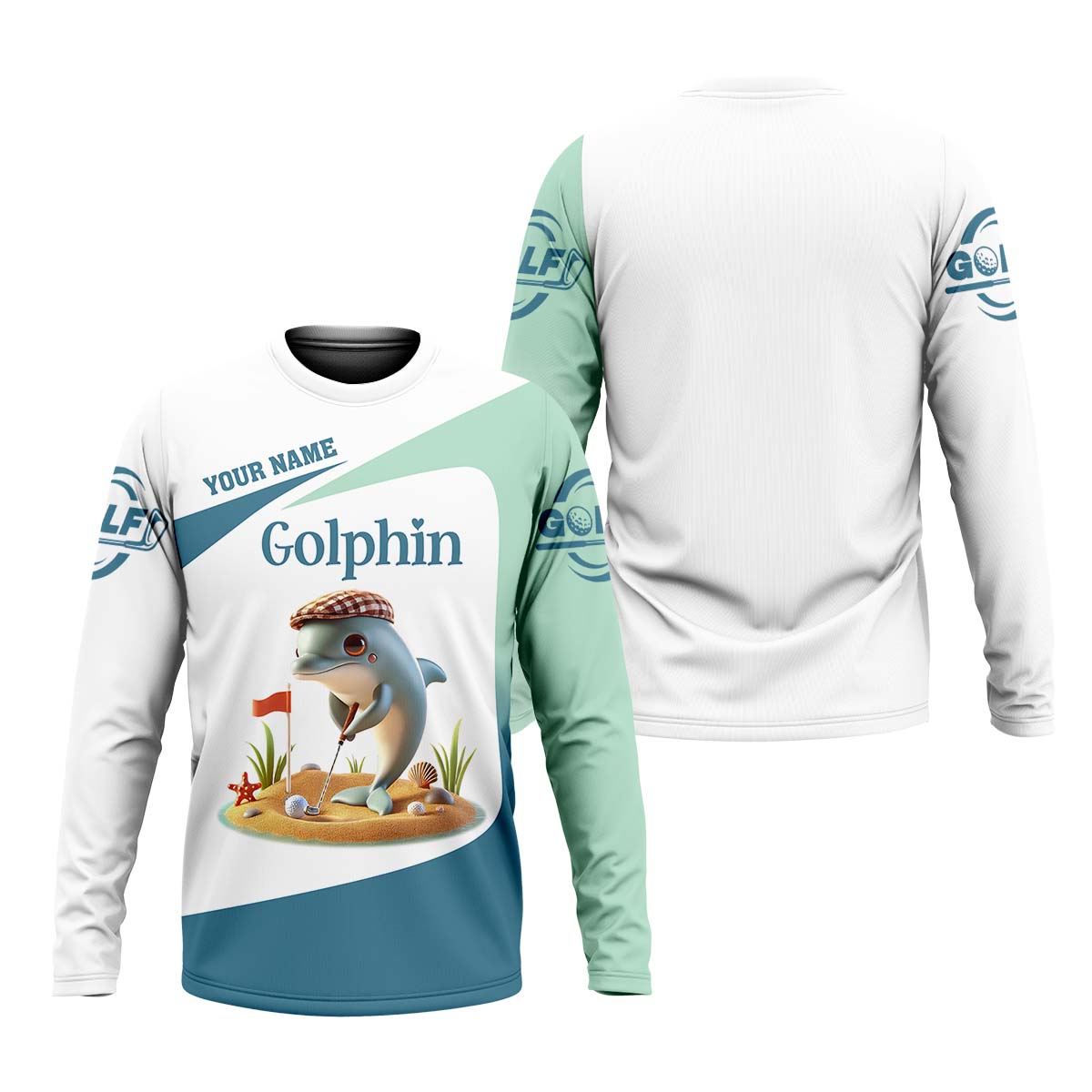 Golfin’ Dolphin Custom Golf Polo Shirt, Golfing Apparel, Mens Golf Gift, Funny Golf Polo Shirt