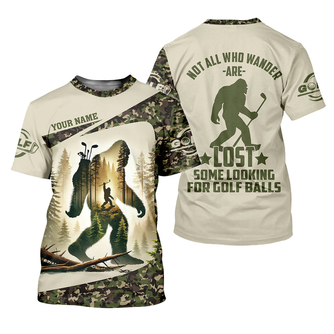 Not All Who Wander Are Lost Bigfoot Custom Men's Golf Polo Shirt, Golfing Apparel, Golf Gifts For Men