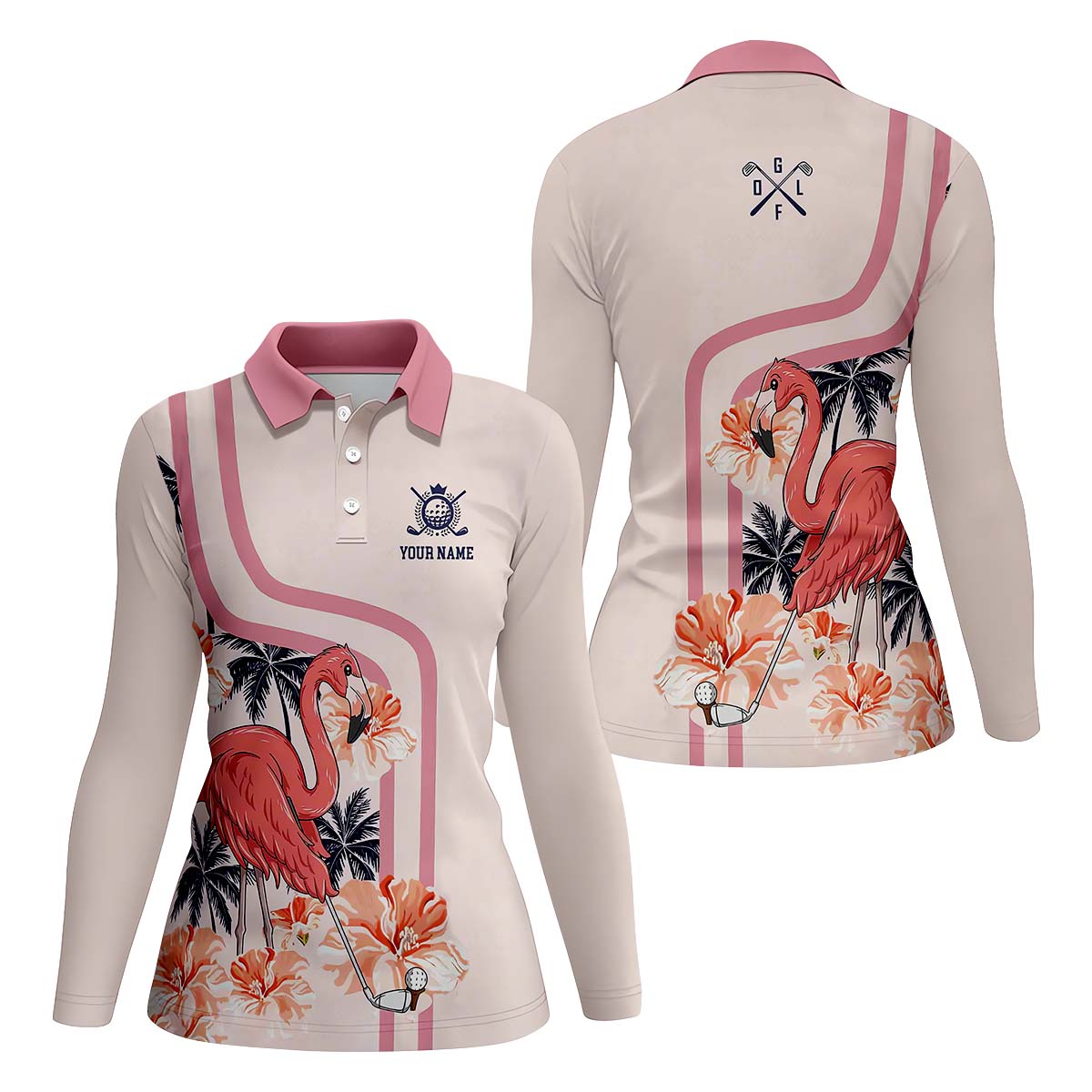Pink Flamingo Womens Golf Polo Shirt, Custom Ladies Golf Shirt
