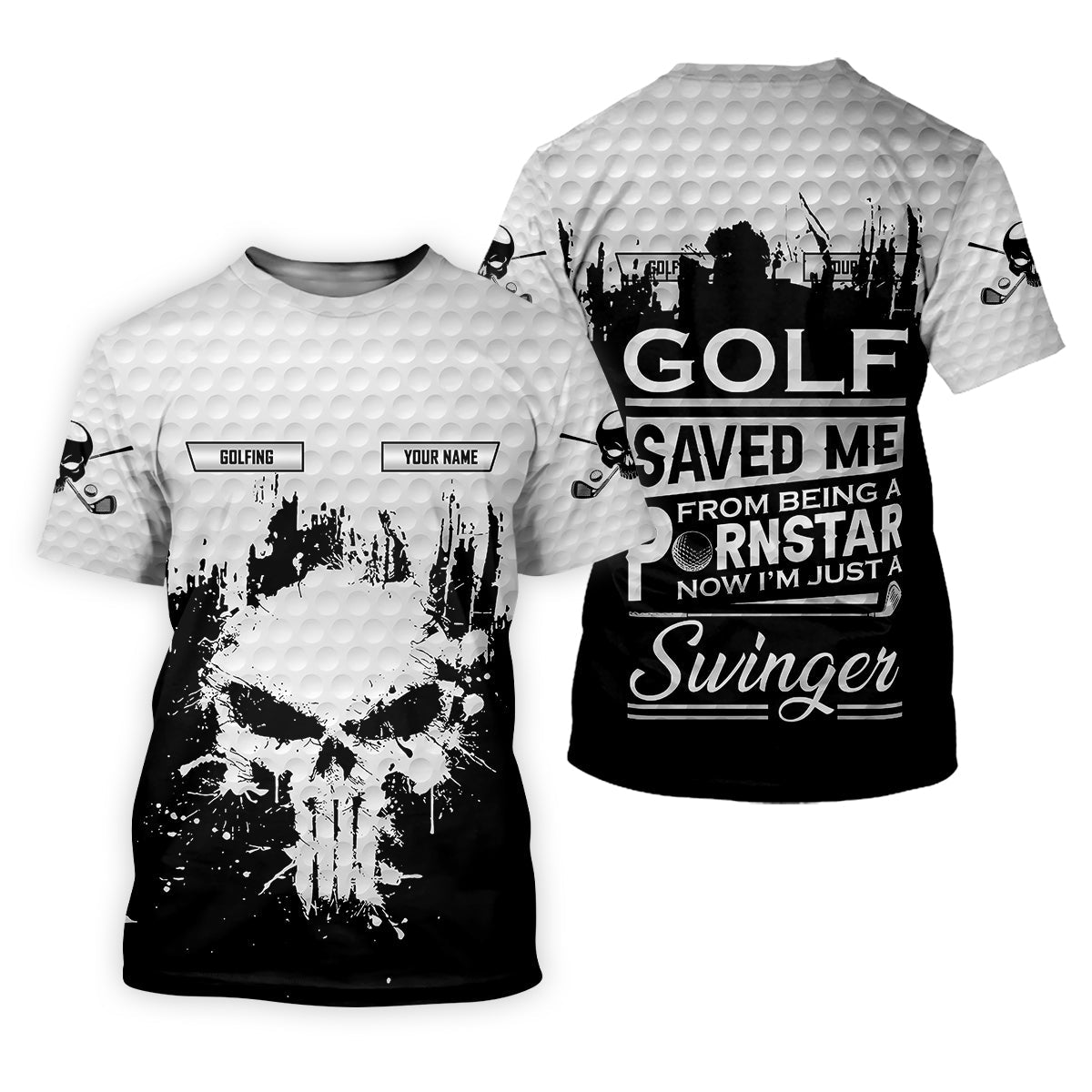 Golf Saved Me From Being A Porn Star Now I'm Just A Swinger Custom White Skull Golf Polo Shirt, Dad Golf Gift