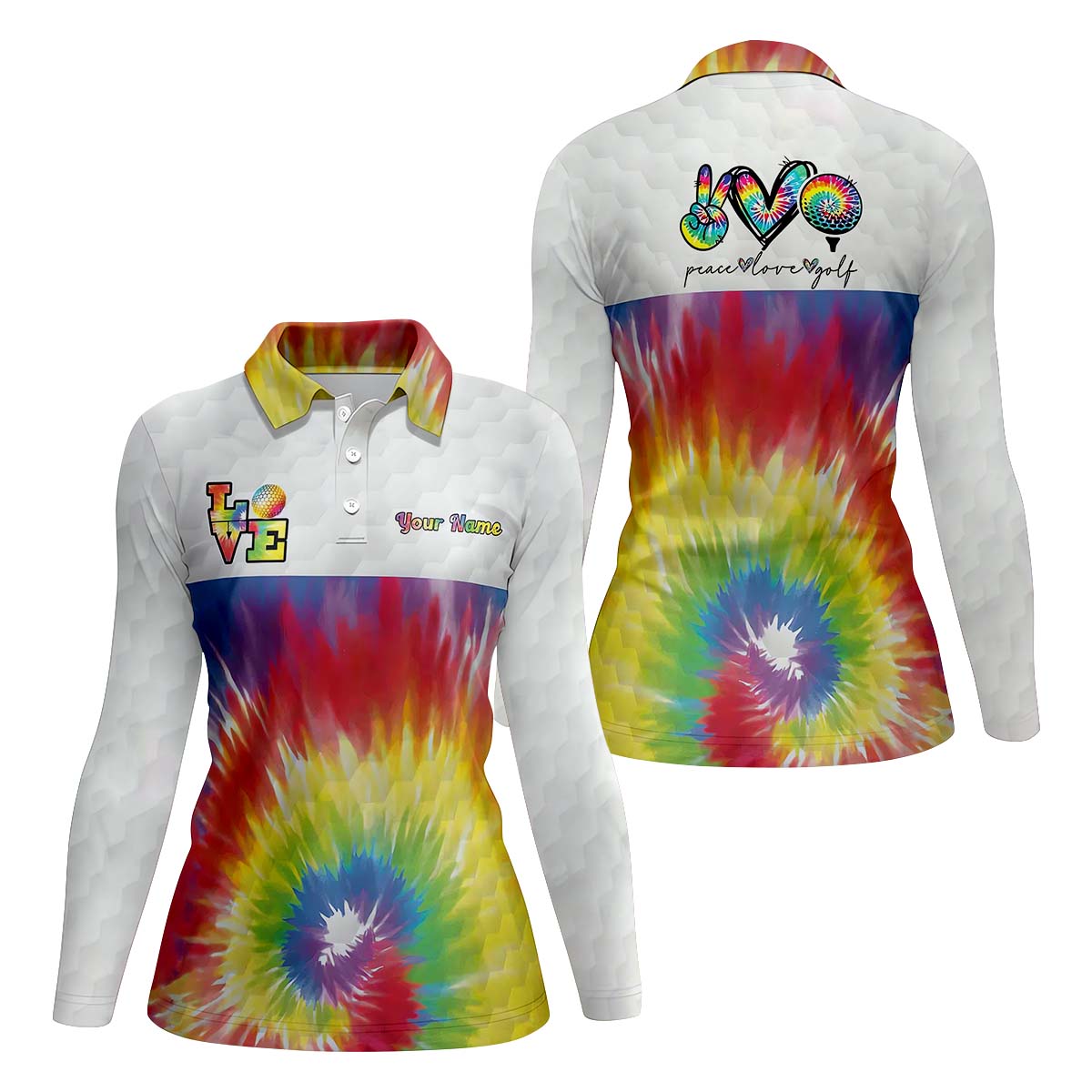 Peace Love Golf Tie Dye Sleeve Polos Womens, Custom Ladies Golf Shirt