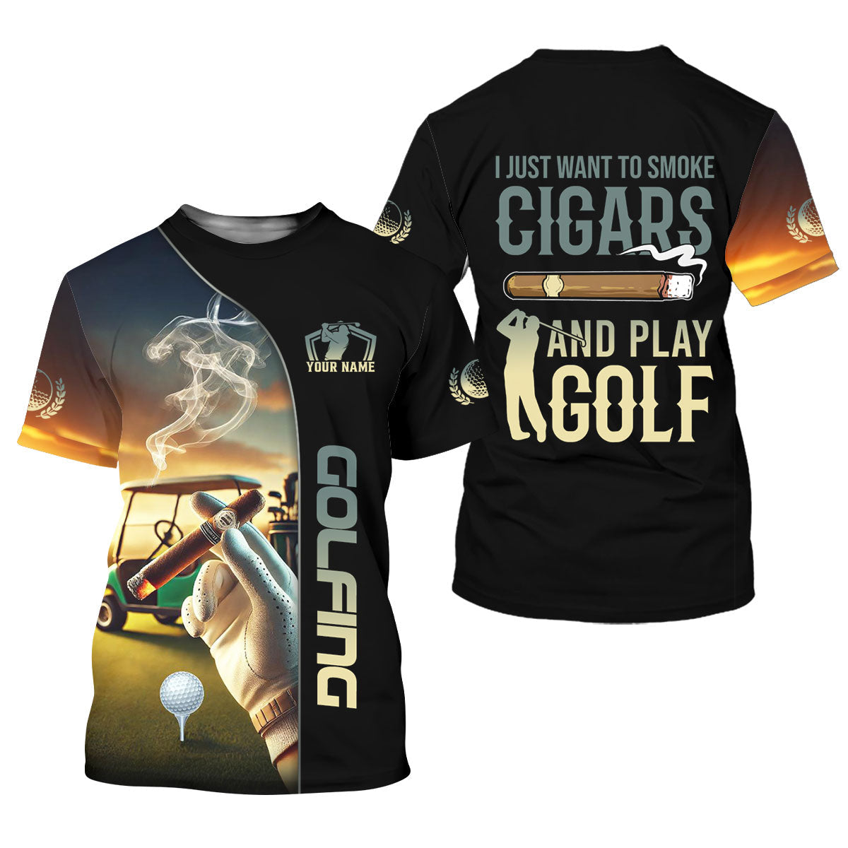 I Just Want To Smoke Cigars And Play Golf Personalized Men's Golf Polo Shirt, Christmas Golf Gift