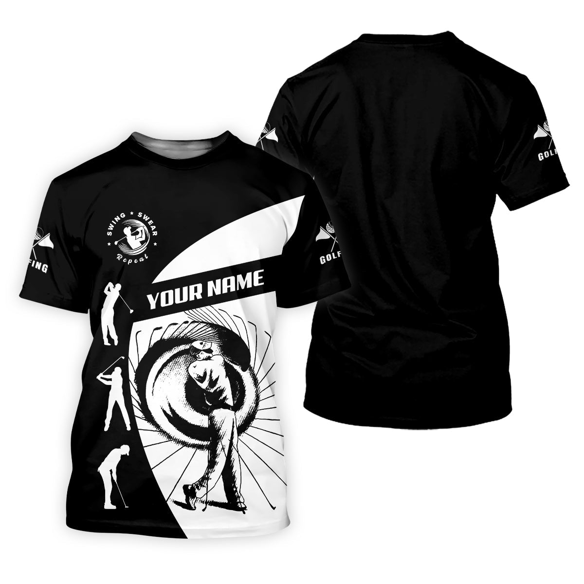 Swing Swear Repeat Custom Funny Golf Polo Shirt, Dad Golf Gifts