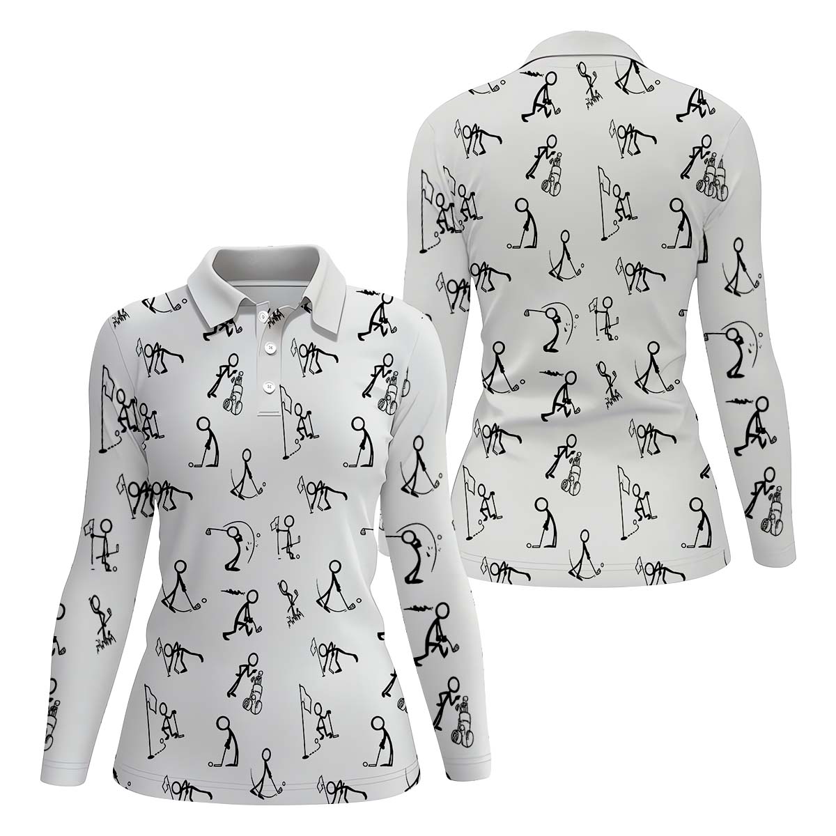 Funny Stick Figure Womens Golf Polo Shirt, Golfing Apparel, Womens Golf Gifts