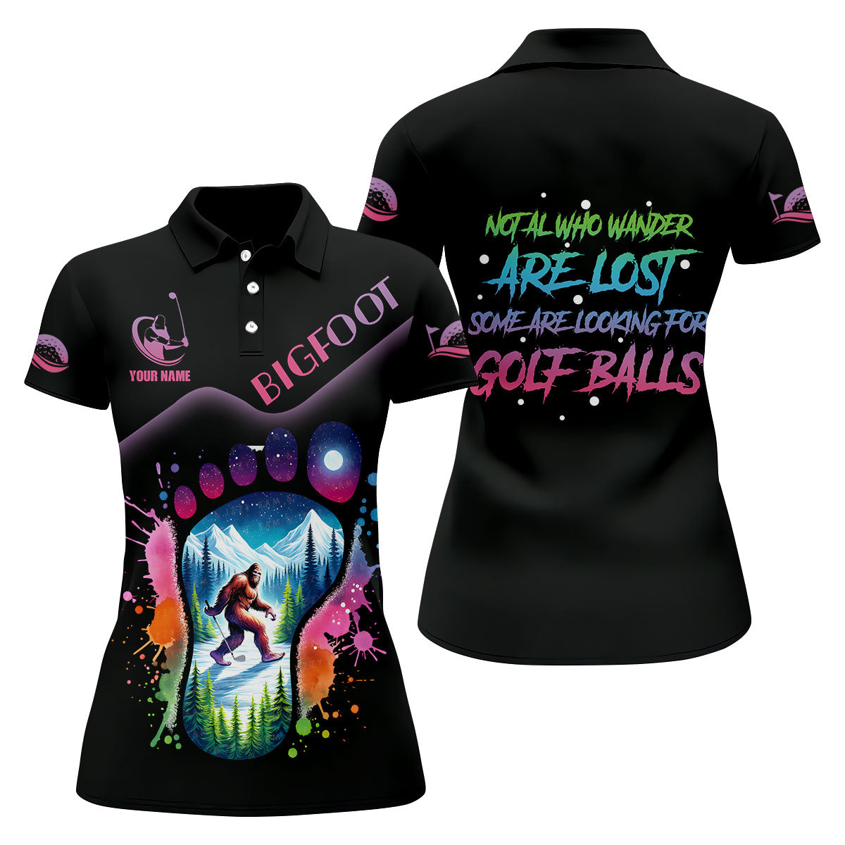 Funny Bigfoot Custom Womens Golf Polo Shirt, Ladies Golf Shirts, Golfing Apparel, Women Golf Gifts