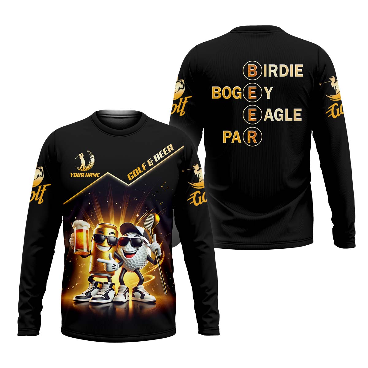 Golf And Beer Custom Men's Golf Polo Shirt, Funny Golf Apparel, Fun Golf Shirts For Men