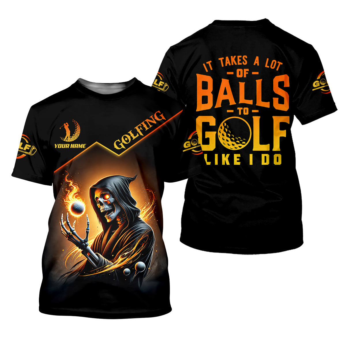 It Takes A Lot Of Golf Balls To Golf Like I Do Golden Fire Custom Men's Golf Polo Shirt, Dad Golf Gifts