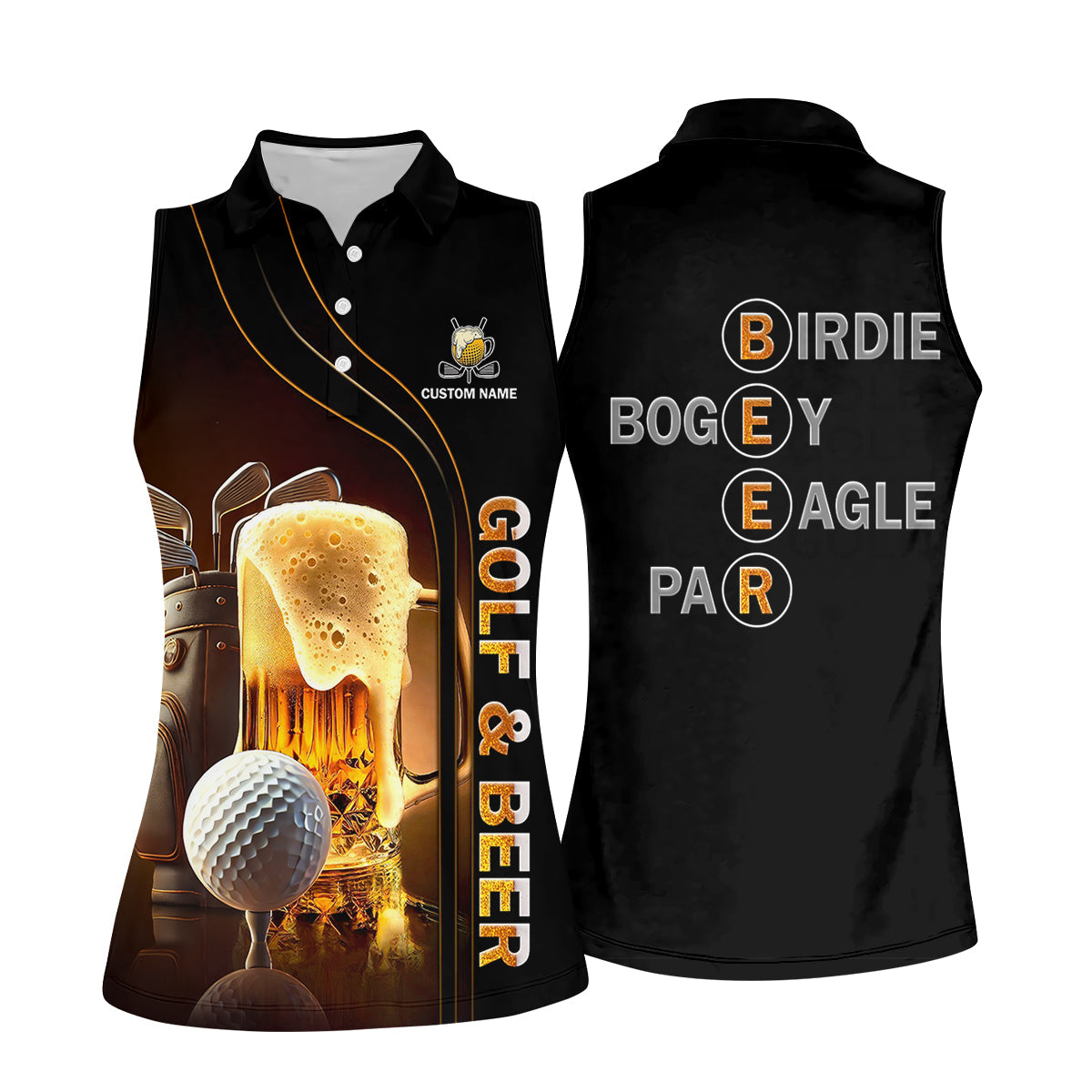 Golf And Beer Custom Women's Funny Graphic Golf Polo Shirt, Custom Ladies Golf Shirt