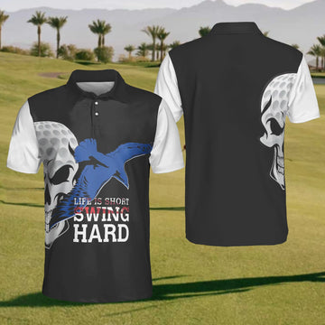 Life Is Short Swing Hard Mens Golf Polo Shirt, Mens Golf Gift, Funny Golf Shirt