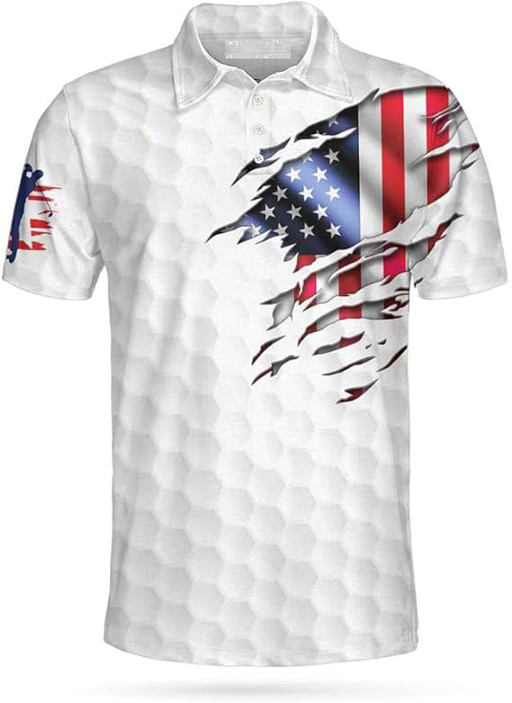 American Flag Men's Golf Polo Shirt, Patriotic Golf Shirt, Gift For Golfers
