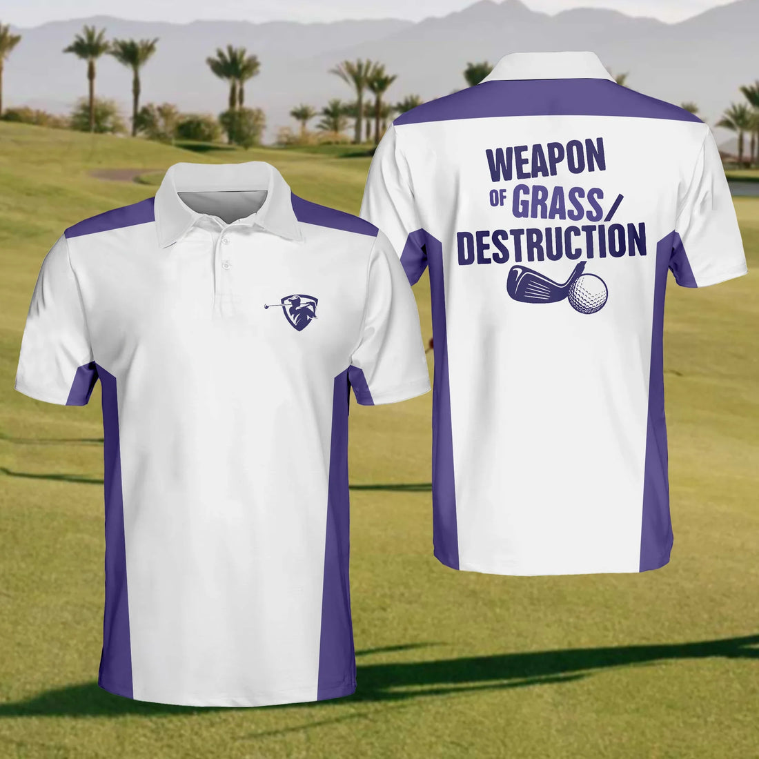 Weapon Of Grass Destruction Mens Golf Polo Shirt, Mens Golf Gift, Mens Golf Shirt