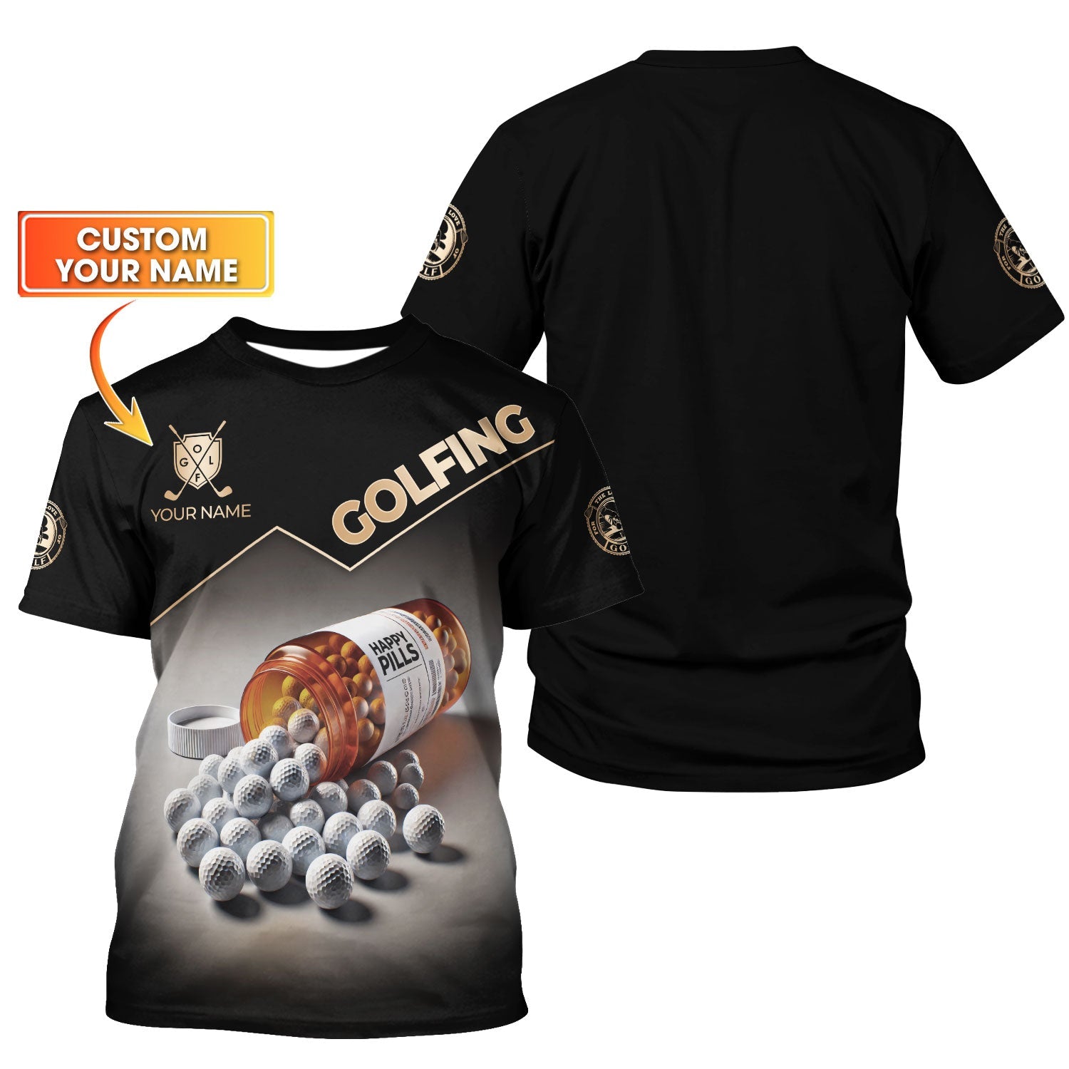 Happy Pills Men's Golf Polo Shirt, Golfing Apparel, Mens Golf Gift, Funny Golf Shirt