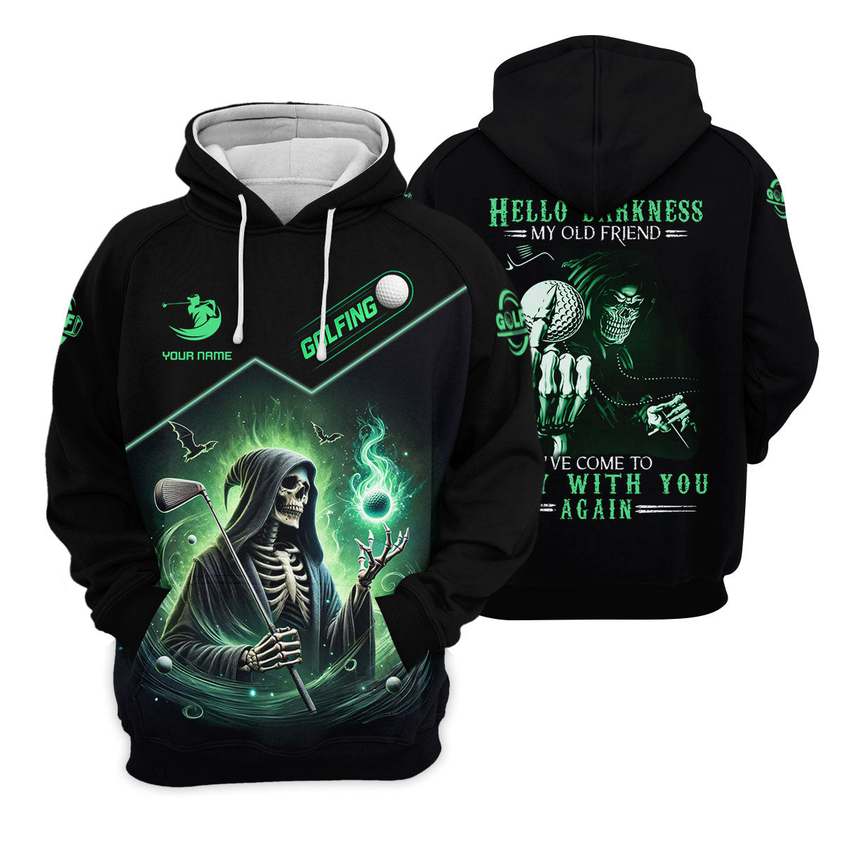 Hello Darkness Custom Men's Golf Polo Shirt, Funny Skull Golf Shirt, Dad Golf Gift