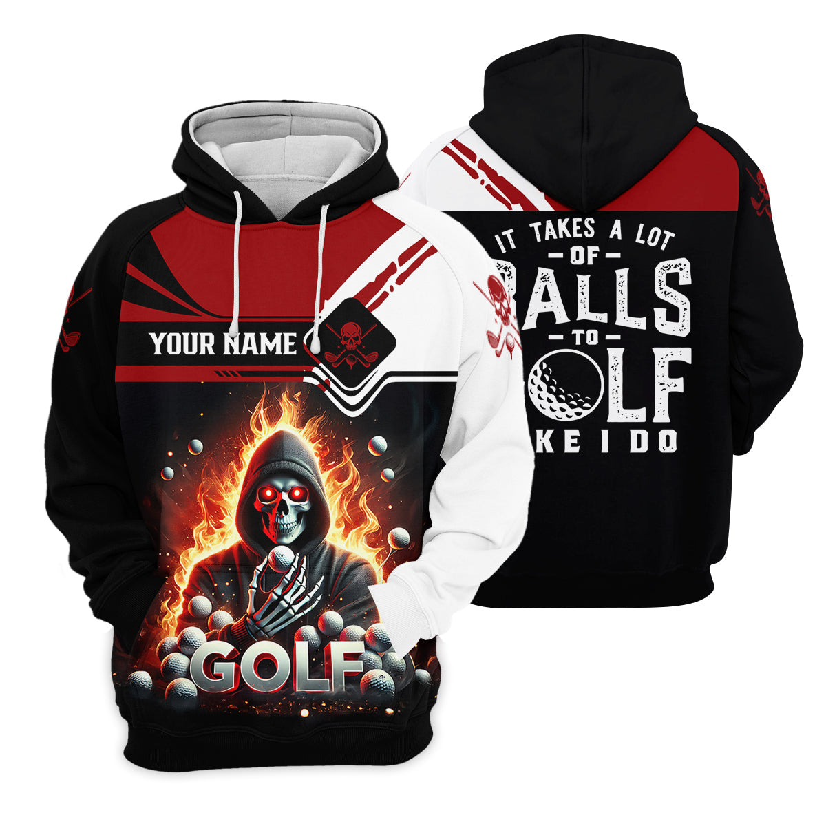 It Takes A Lot of Balls to Golf Like I Do Custom Funny Skull Golf Polo Shirt, Dad Golf Gifts