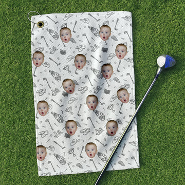 Custom Kid Face Small Funny Golf Towel, Golf Rag, Golf Gift For Dad