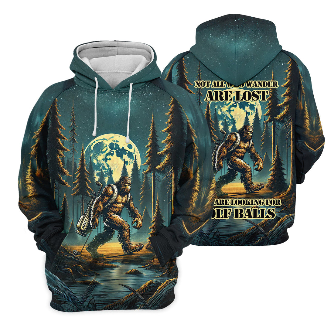 Bigfoot Forest Custom Men's Funny Golf Polo Shirt, Golf Gifts For Dad, Golf Presents