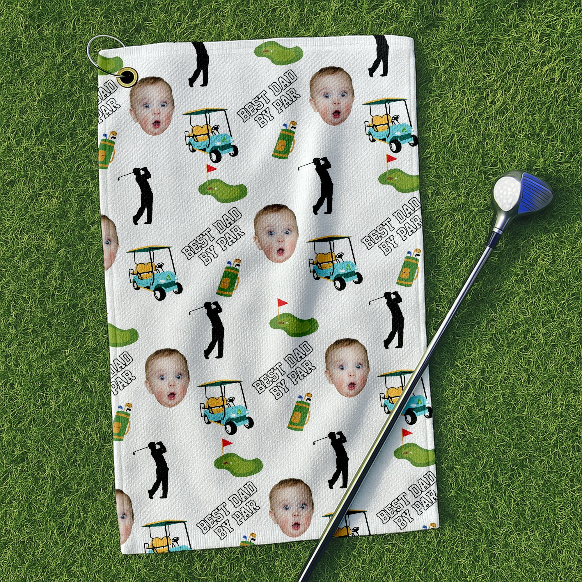 Custom Golf Towel With Kids Photo, Best Dad By Par Towel, Dad Golf Gift, Christmas Golf Gift