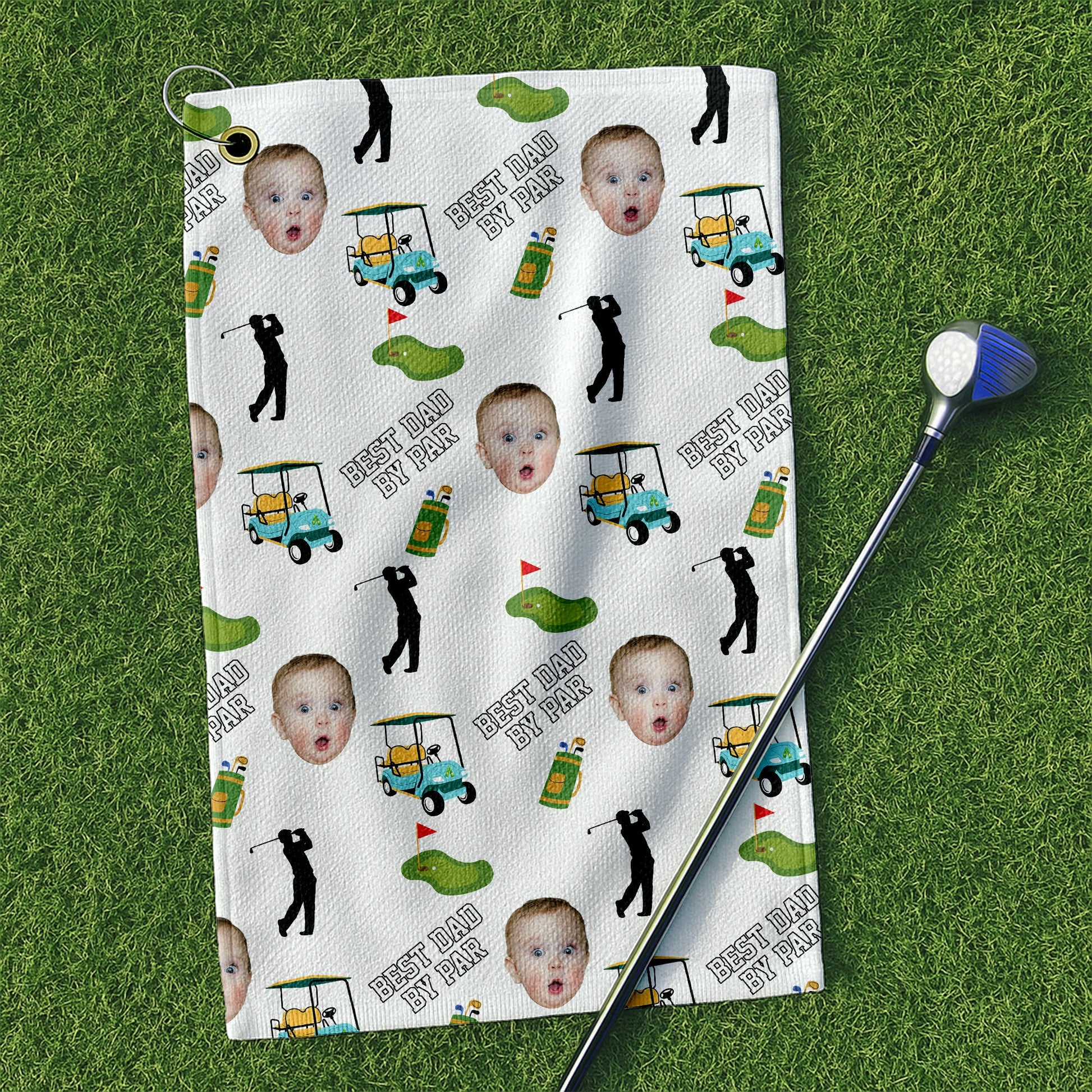 Custom Golf Towel With Kids Photo, Best Dad By Par Towel, Dad Golf Gift, Christmas Golf Gift