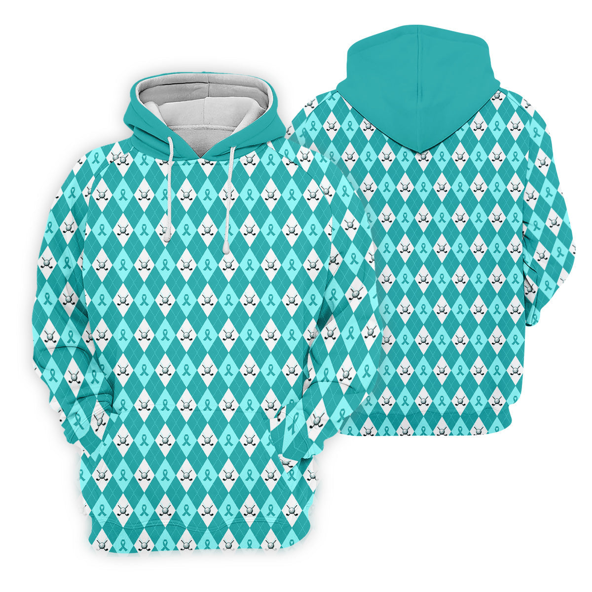 Ovarian Cancer Teal Argyle Men's Golf Polo Shirt, Ovarian Cancer Awareness Shirt, Golf Gift For Men