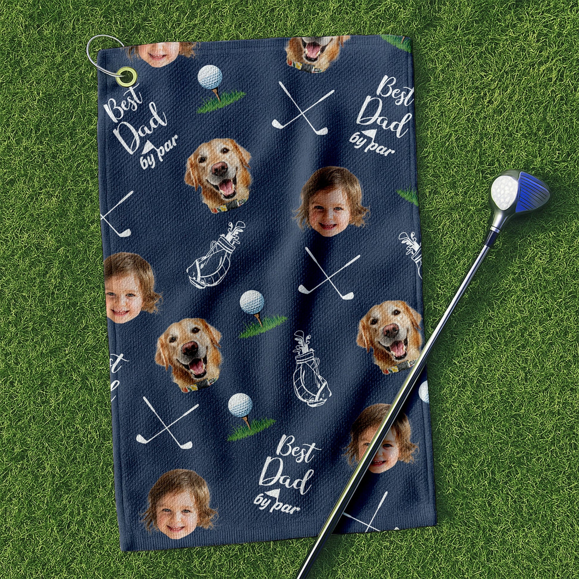 Best Dad By Par Custom Golf Towel With Kids Photo, Custom Pet Photo Towel, Dad Golf Gift