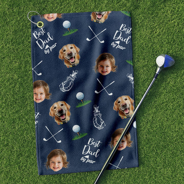 Best Dad By Par Custom Golf Towel With Kids Photo, Custom Pet Photo Towel, Dad Golf Gift
