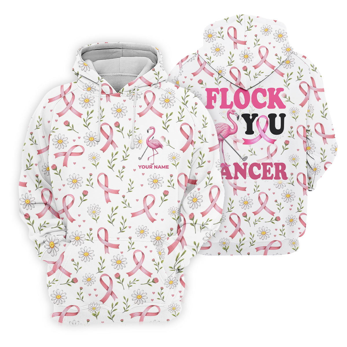 Flock You Cancer Flamingo Womens Golf Shirt, Breast Cancer Awareness Shirt, Ladies Golf Shirt