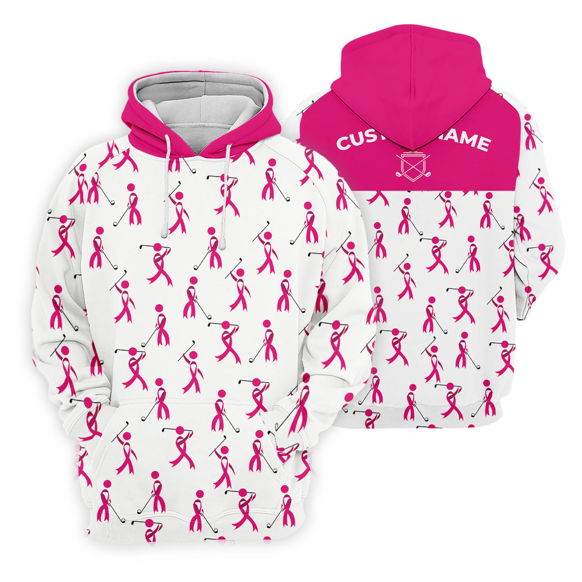 Funny Stick Figure Pink Ribbon Golf Shirt, Fun Womens Golf Shirts, Breast Cancer Support Shirt, Ladies Golf Shirt