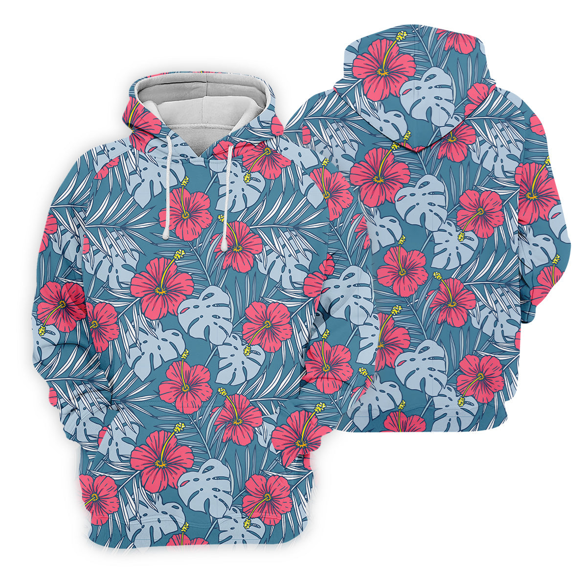 Hibiscus Flower And Leaf Patterned Golf Shirts, Men Golf Polo, Hawaiian Polo Golf Shirts, Matching Golf Shirts