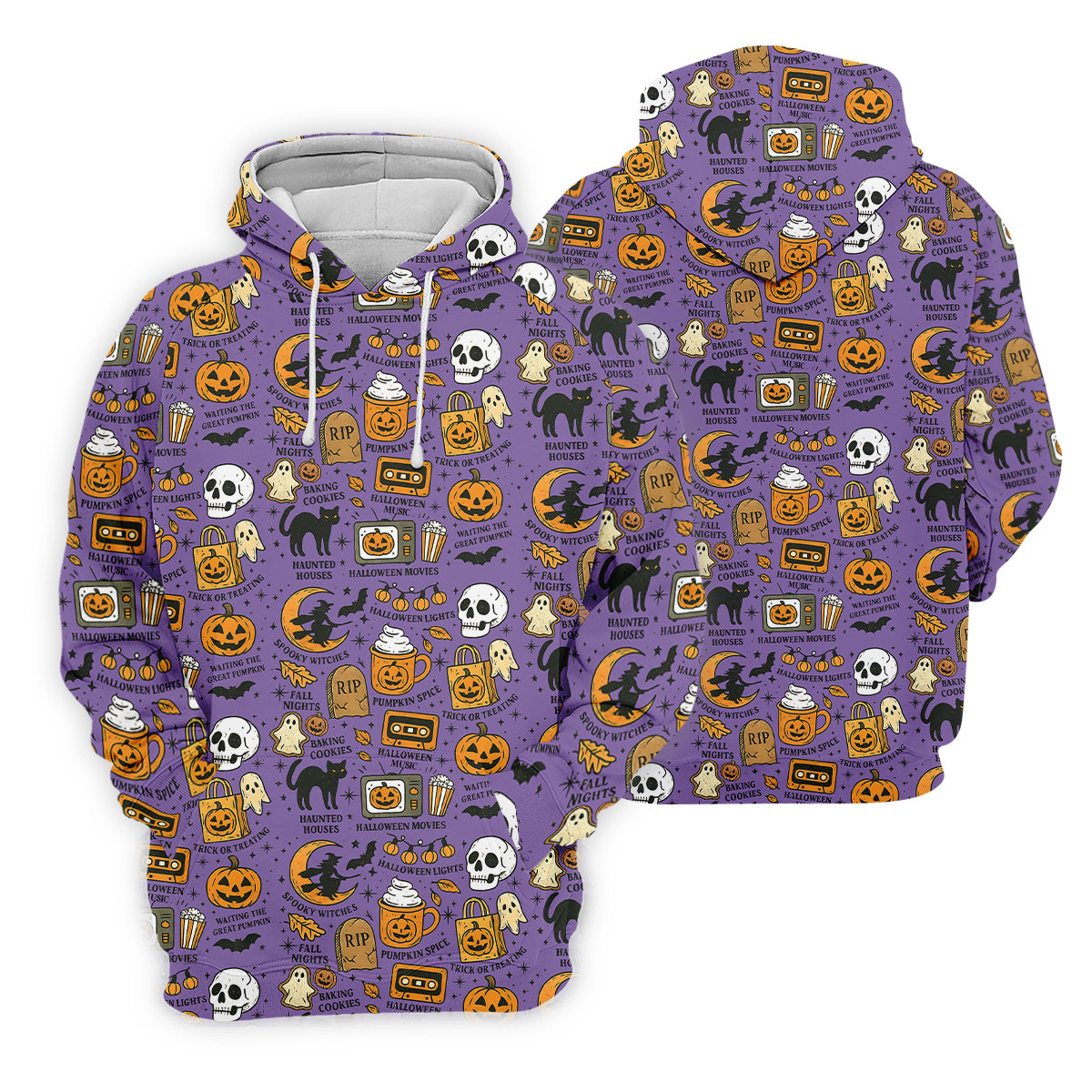 Purple Halloween Skull Golf Shirt, Spooky Cat, Halloween Theme Shirts, Ladies Golf Shirts, Golfing Apparel