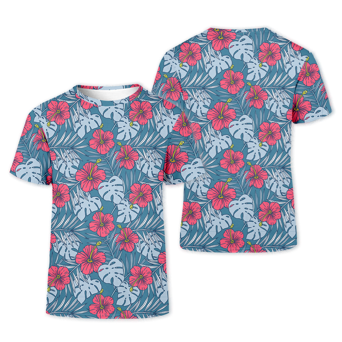 Hibiscus Flower And Leaf Patterned Golf Shirts, Womens Golf Polo Shirts, Tropical Golf Shirts