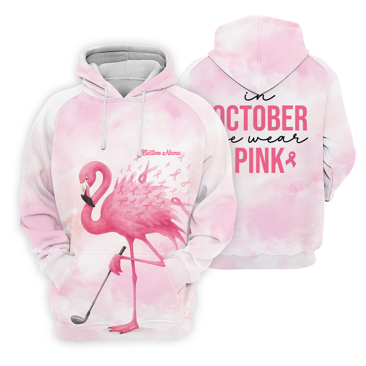 In October We Wear Pink Golf Shirt, Breast Cancer Awareness Shirts, Men Golf Polo Shirt, Golf Gift For Men