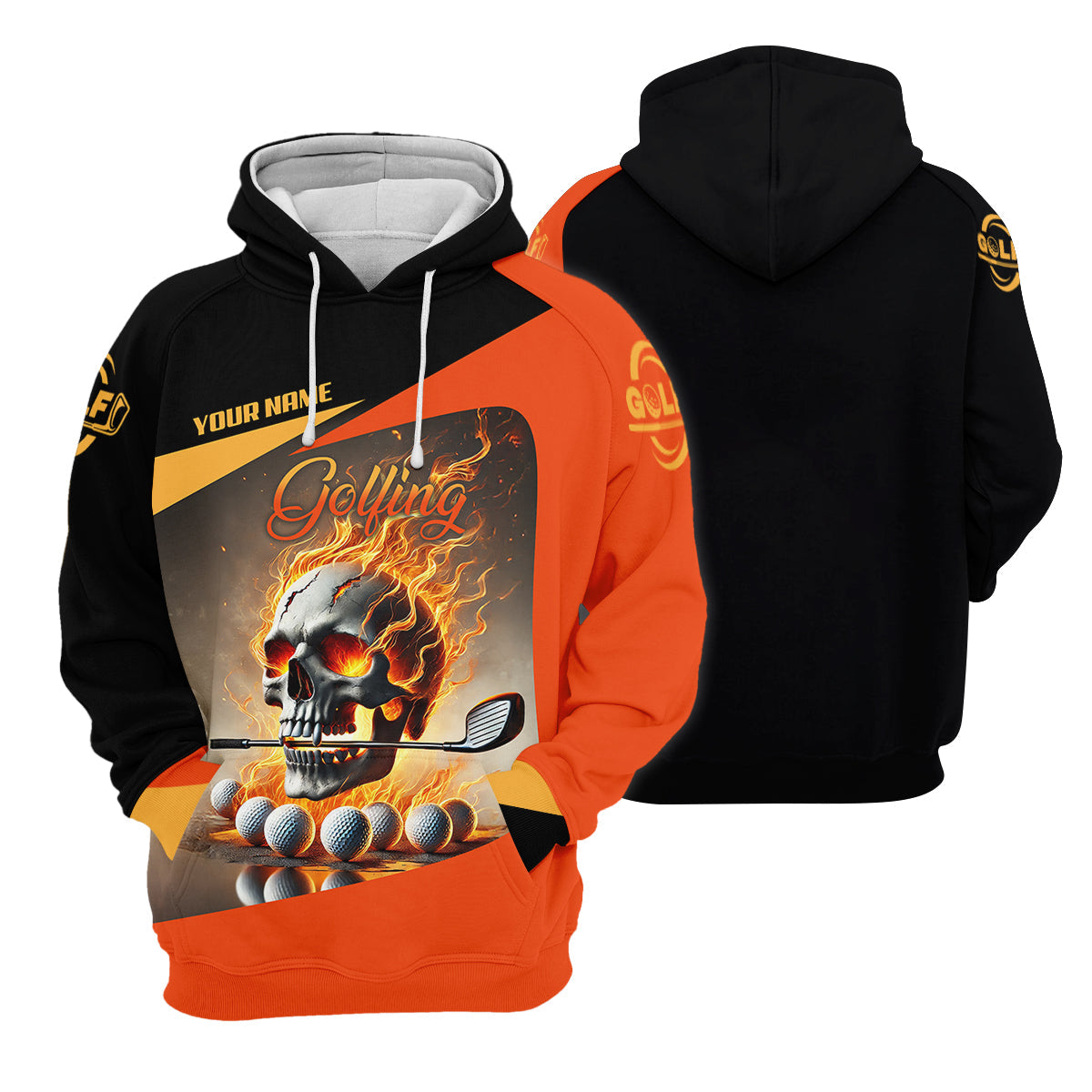 Custom Flame Skull Golf Polo Shirt, Golfing Apparel, Mens Golf Gift, Funny Golf Shirt