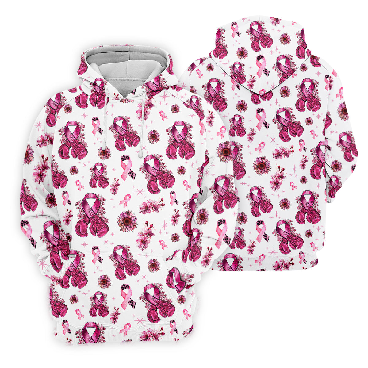 Boxing Gloves Fighter White Breast Cancer Golf Shirt, Breast Cancer Support Shirts, Womens Golf Polo