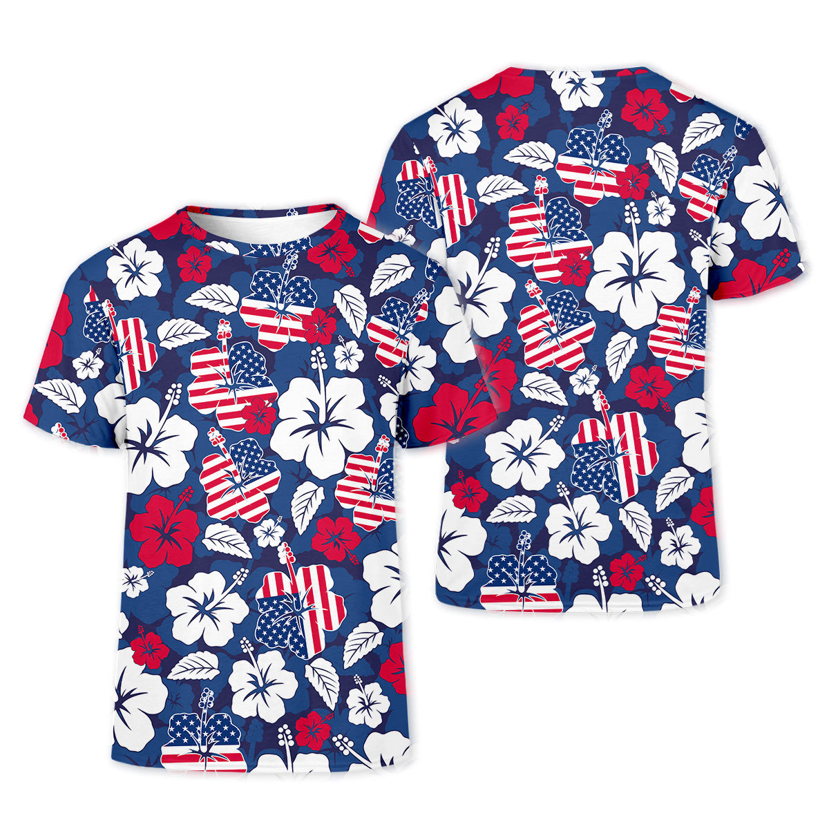 Tropical Hibiscus American Flag Womens Golf Polo Shirt, Women's 4th Of July Shirts, Custom Ladies Golf Shirt