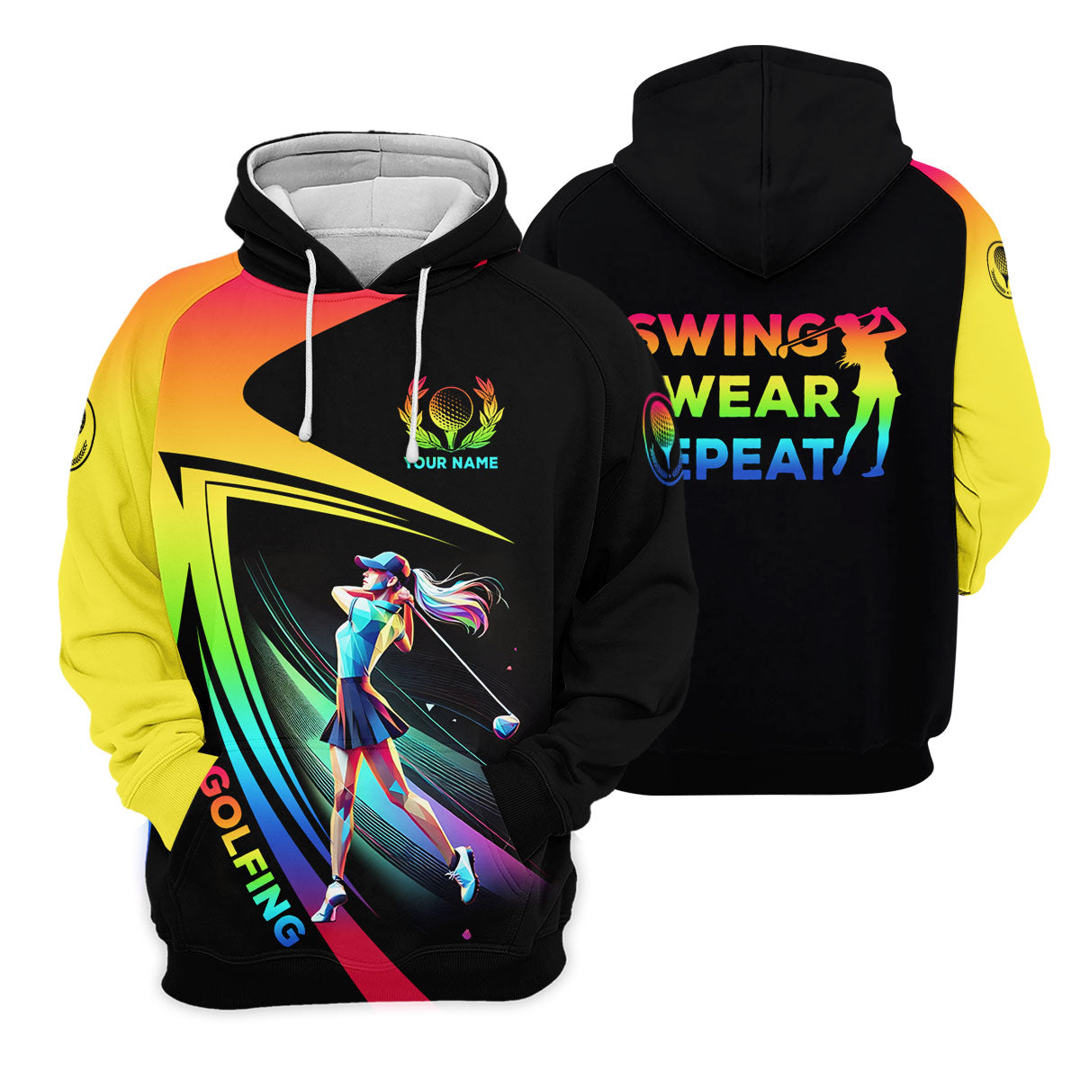 Swing Swear Repeat Personalized Funny Golf Polo Shirt,  Custom Ladies Golf Shirt